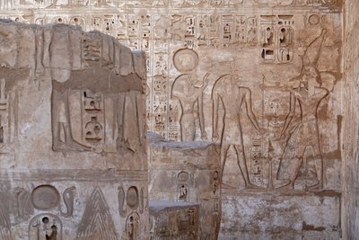 Ruler of Upper Egypt making an offering to Ra and Knoum, Temple of Horus, Edfu by Egyptian Egyptian