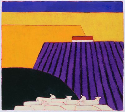 Sheep and Lavender Fields by Eithne Contemporary Artist Donne