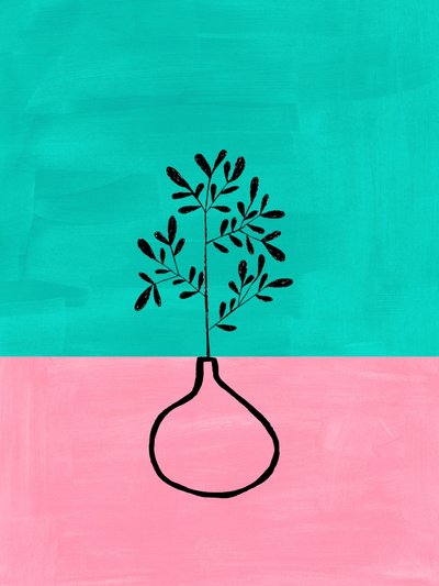 Pink Teal Botanical Vase by Ejaaz Haniff