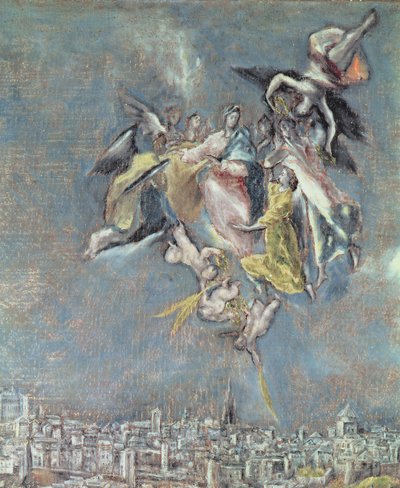 View and Map of the Town of Toledo (detail of angels) by El Greco