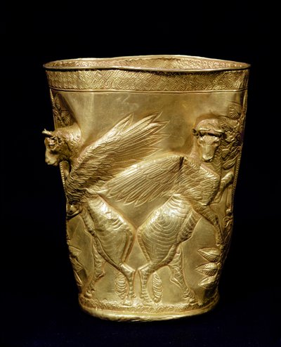 Beaker Decorated with Winged Bulls Flanking a Tree, from Marlik, Iran, c.12th-11th Century BC by Elamite