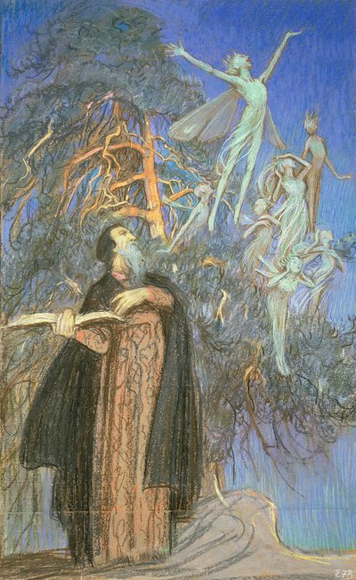 Prospero and Ariel, a study for a lost picture commissioned for Broadcasting House, London by Eleanor Fortescue Brickdale