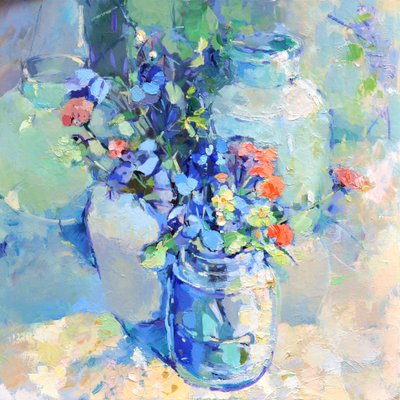 Colorful Vases with Flowers by Elena Shraibman