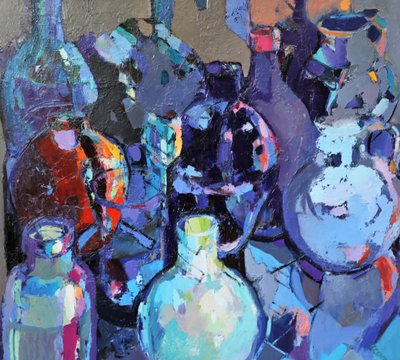 Vibrant Still Life Bottles by Elena Shraibman