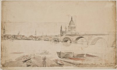 London Bridge and St. Paul Seen from the Thames Shore by Elias Martin