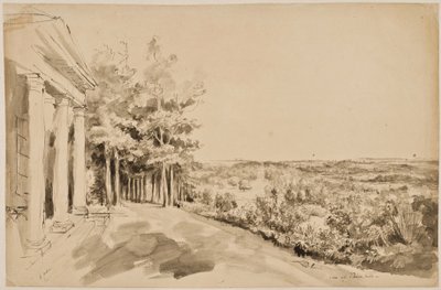 View of the Temple of Bacchus and the Gothic Temple in the Background at Painshill by Elias Martin