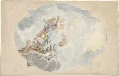 Design for a Ceiling Painting with Putti, Flowers, and Garlands by Elias van Nijmegen (possibly)