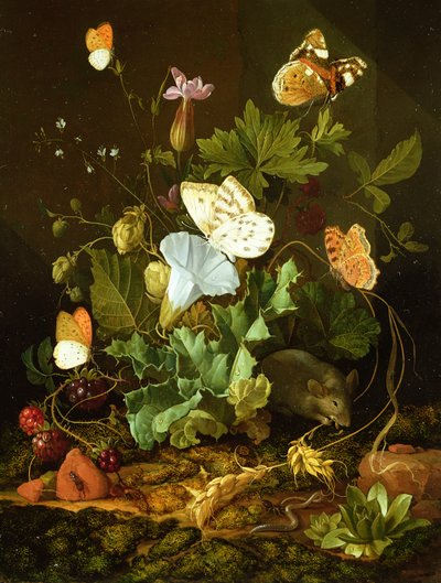 Still Life of a Forest Floor with Flowers, a Mouse and Butterflies by Elias van den Broeck