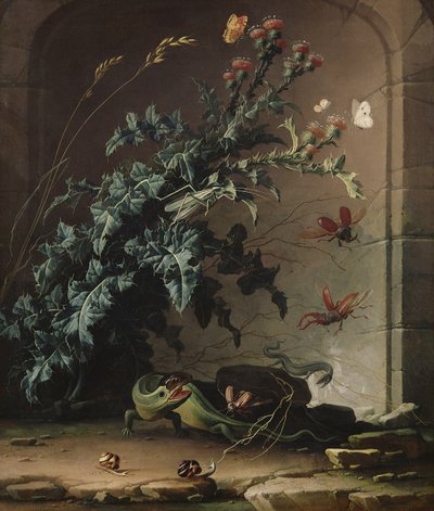 Stone Niche with Thistle, Lizard and Insects by Elias van den Broeck