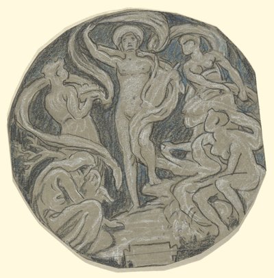 Study for Center Circle of Huntington Ceiling; Apollo and Attendants by Elihu Vedder