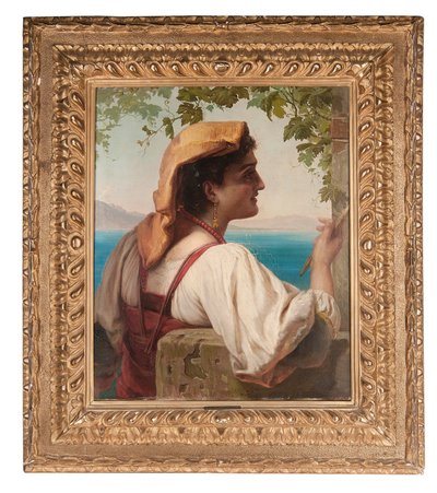 An Italian Maiden Mending Nets on the Bay of Naples by Elisabeth Maria Anna Jerichau Baumann