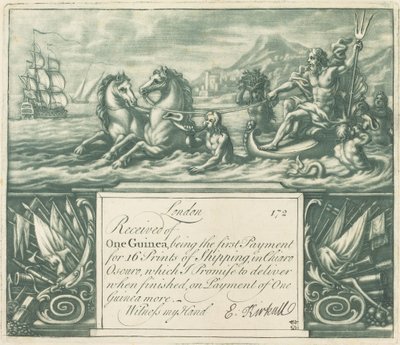 Subscription Receipt (Neptune and Juno) by Elisha Kirkall, after George Vertue, after Louis Chéron