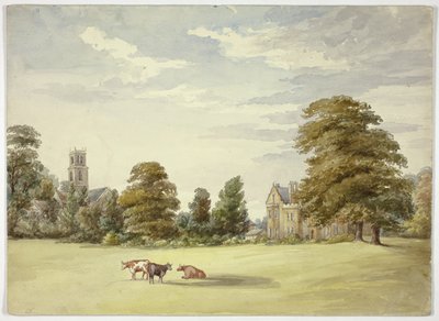 Cows Before Manor House and Church by Elizabeth Murray