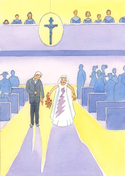 A bride is horrified at seeing a stain on her dress, and we should also avoid having 