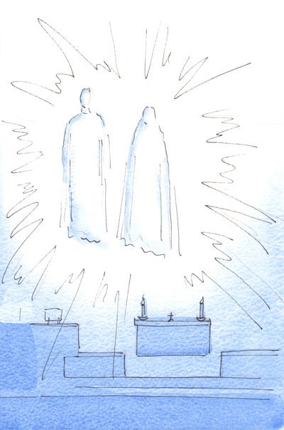 As soon as I greeted Christ at the tabernacle, I saw him appear high in the sanctuary, with His mother, for an anniversary visit by Elizabeth Wang
