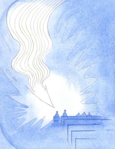 At Holy Communion, a great flame, like an arrow, descended. Christ had arrived in His Spirit