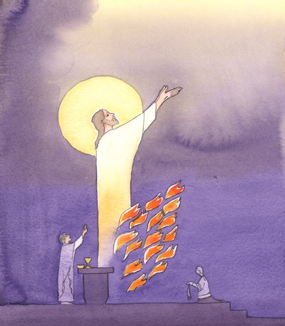 At Mass we pray with Christ who reaches out to the Father in the burning love of the Holy Spirit by Elizabeth Wang