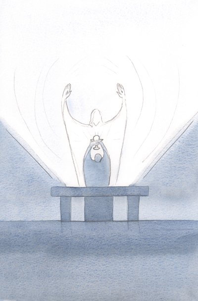 At the offering, Christ pleaded on our behalf, arms out-stretched to the Father by Elizabeth Wang
