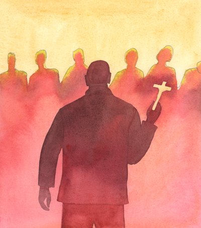 Christ looks on with joy as a man who was once involved in violent and criminal activities now speaks to young people about life in Christ by Elizabeth Wang