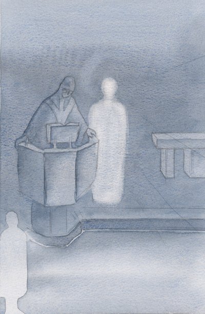 Christ stood beside the priest who was reading the Holy Gospel to us all, which was Christ