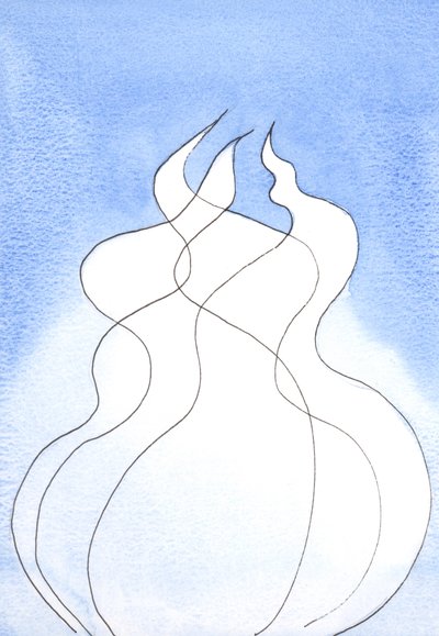 Each Divine Person, each flame, possesses the same Divine Nature. Together they are one God, one Fire by Elizabeth Wang