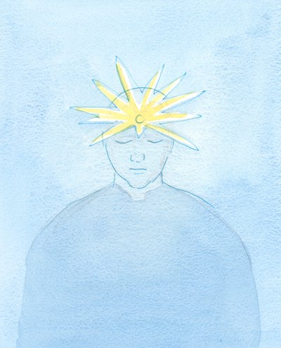 He had been transformed by his Holy Communion and by the prayer of a friend. On his forehead shone a new gem, which radiated an extraordinary light: sign of a particular virtue by Elizabeth Wang