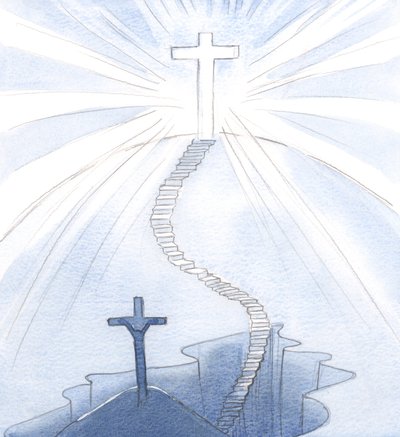 I saw the stairway to joy, and an illuminated cross, now our Holy and Radiant symbol, planted in Heaven by Elizabeth Wang