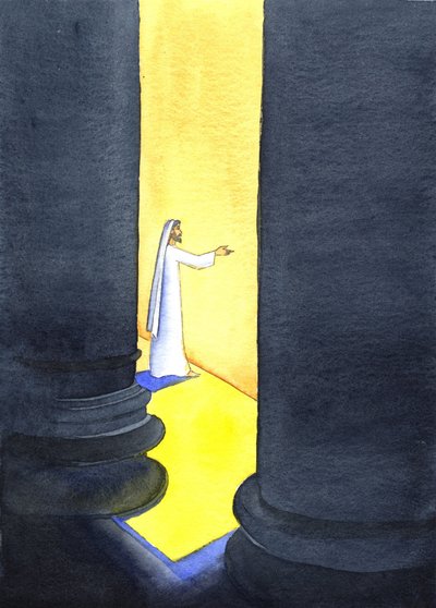 Jesus Christ preached in the Temple, and the crowds hung on to His words, 2001 by Elizabeth Wang