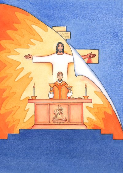 Jesus is Present with us at Mass, praying to the Father on our behalf, for help in our needs, and for eternal salvation. We can unite all our prayers with his great sacrificial prayer by Elizabeth Wang