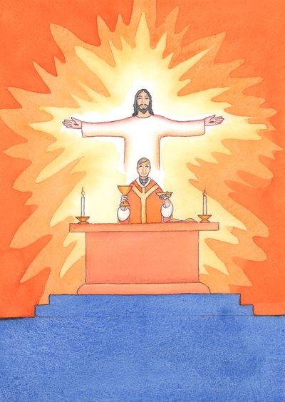 Jesus is Present with us at Mass, praying to the Father on our behalf, for help in our needs, and for eternal salvation. We can unite all our prayers with his great sacrificial prayer by Elizabeth Wang