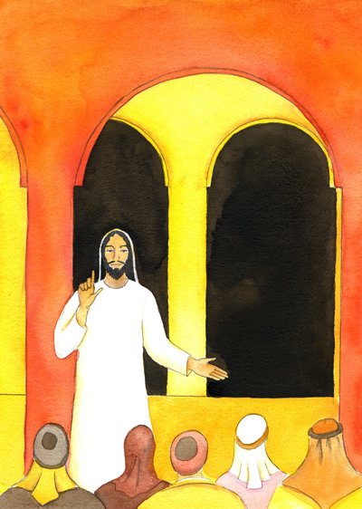 Jesus preached in the Temple, speaking the truth, and angering some people who then plotted to harm Him by Elizabeth Wang
