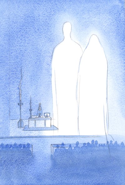 Our Blessed Lady is present with us at our Easter celebration. With the whole of Heaven, she listens to the praise offered to Her divine son. by Elizabeth Wang