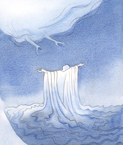 Through the Blood of Christ we are washed and clothed in a white garment, ready to approach the Father. by Elizabeth Wang