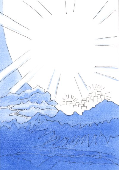 To live on earth in blissful union with God is to live as if at the edge of the Heavenly City, on the mountain-top, far above the dark path below by Elizabeth Wang