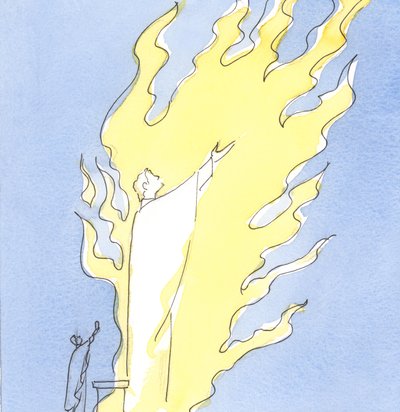 Whenever the Holy Sacrifice is offered from our altar, Christ Who is Present in sacramental form is praising the Father in the fiery love of the Holy Spirit by Elizabeth Wang