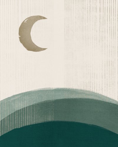 Crescent Moon Green Hills by Ema Paraschiv