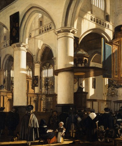 The Old Church, Delft, with Churchgoers listening to a Sermon by Emanuel de Witte