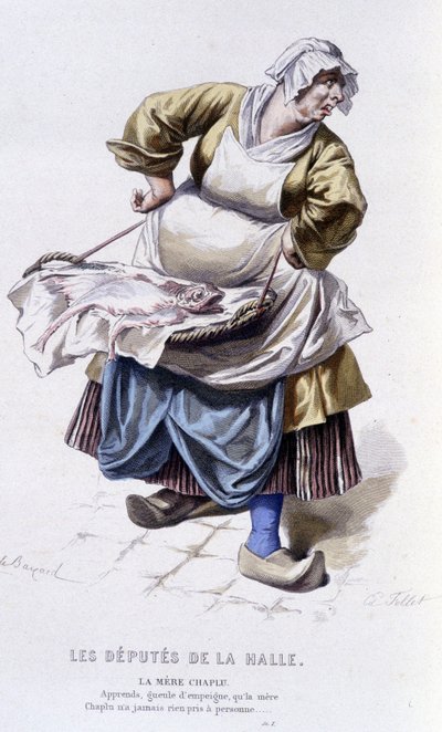 Complete work by Beaumarchais (1732-1799) by Edouard Fournier. drawing by Emile Bayard. Ed. Laplace, Sanchez et Cie, Paris 1876. This is Mother Chaplu in “The Deputies of the Hall” by Emile Antoine Bayard