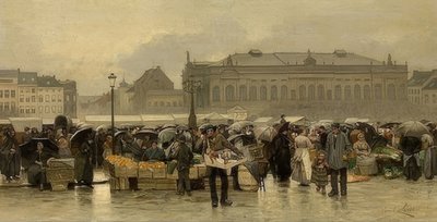 The Market in Front of the Theater in Antwerp by Emile Claus