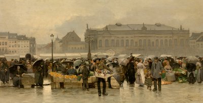 The Market in Front of the Theatre in Antwerp by Emile Claus