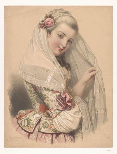 Veiled Young Woman with a Rose in Her Hair by Emile Lassalle