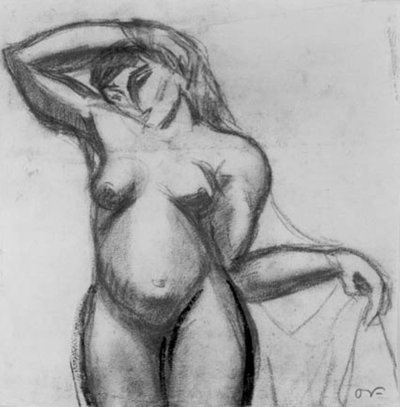 Figure Study. Standing Woman Facing Forward with a Drapery by Emile Othon Friesz