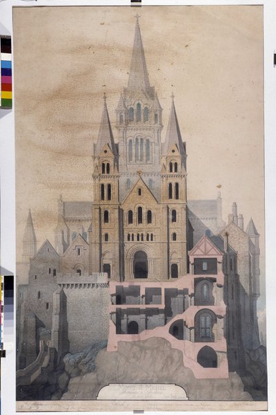 Gothic Architecture: Facade of the Church and Cut of Abbey Houses by Emile Sagot