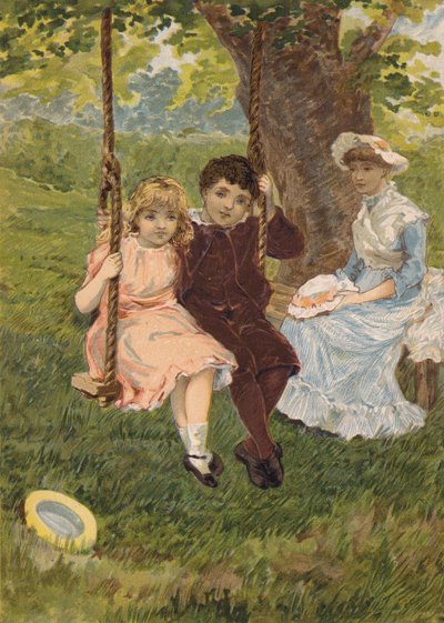 Boy and girl sitting on a swing by Emily Jane Harding Andrews