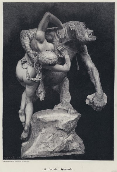 Gorilla carrying off a woman by Emmanuel (after) Fremiet