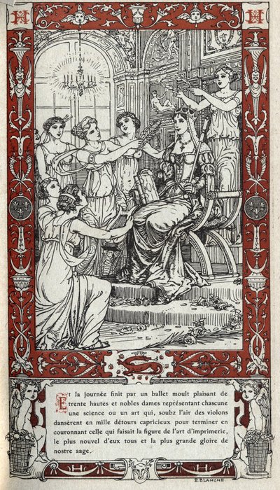 Ballet in the castle of Fontainebleau during which the ladies of the Court of King Henry II each represent a science or art. Engraving of 1914 by Emmanuel Blanche by Emmanuel Blanche