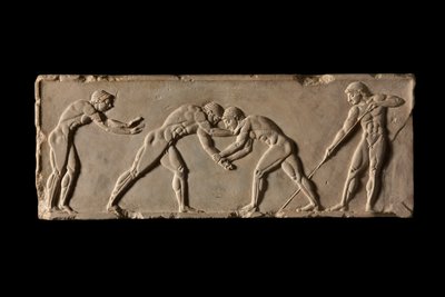 Ball-player base, front side. Part of ball-player base of Endoios. From Athens, c 510 BC by Endoeus