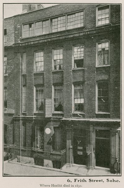 6 Frith Street, Soho, where Hazlitt died in 1830 by English Photographer