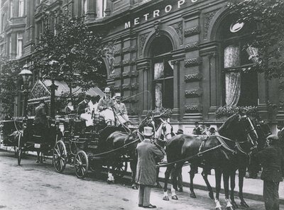 A Horse-Drawn Carriage on the Street Outside the Hotel Metropole by English Photographer