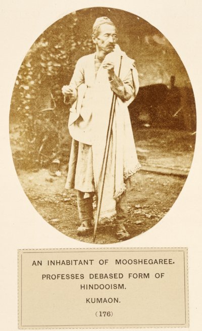 An inhabitant of Mooshegaree, professes debased form of Hindooism, Kumaon, from The People of India, by J. Forbes Watson, published 1868 by English Photographer